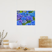 Poster Blue Hydrangea Fleurs Floral Aquarelle Style Art (Cuisine)