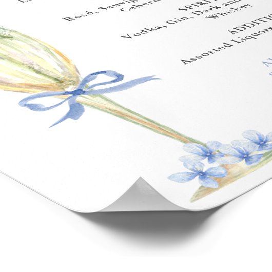 Poster Blue Hydrangea, Gold Glass Bar Menu (Coin)