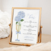 Poster Blue Hydrangea, Gold Glass Bar Menu