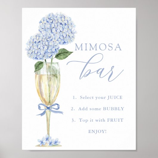 Poster Blue Hydrangea, Gold Mimosa Bar Douche (Devant)