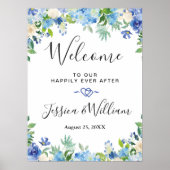 Poster Blue Hydrangea Greenery Chic Mariage Accueil (Devant)