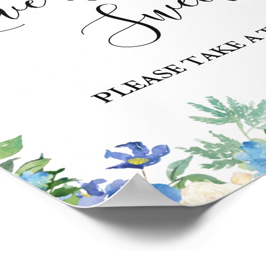 Poster Blue Hydrangea Greenery Mariage Dessert Bar (Coin)