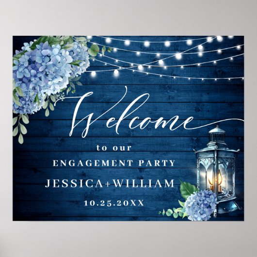 Poster Blue Hydrangea Lanterne Boho Boho ENGAGEMENT PARTI (Devant)