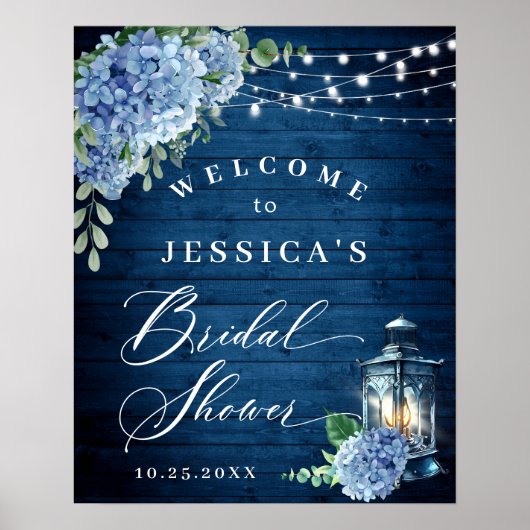 Poster Blue Hydrangea Lanterne Boho Fête des mariées (Devant)