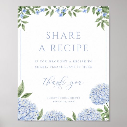 Poster Blue Hydrangea Partager une recette Douche (Devant)