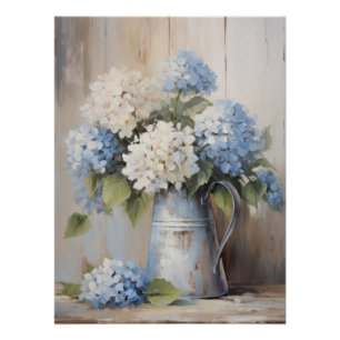 Poster Blue Hydrangea peinture à l'huile Mur Art