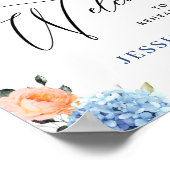 Poster Blue Hydrangea Rose Blush Roses RÉPÉTITION DÎNER (Coin)