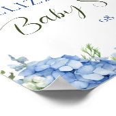 Poster Blue Hydrangea White Roses Floral Script Bienvenue (Coin)
