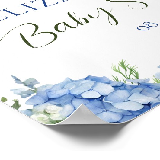 Poster Blue Hydrangea White Roses Floral Script Bienvenue (Coin)