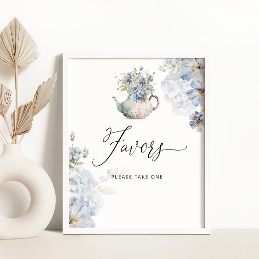Poster Blue Hydrangeas baby shower Faveurs