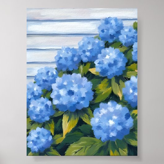 Poster Blue Hydrangeas Bushes peinture florale (Devant)