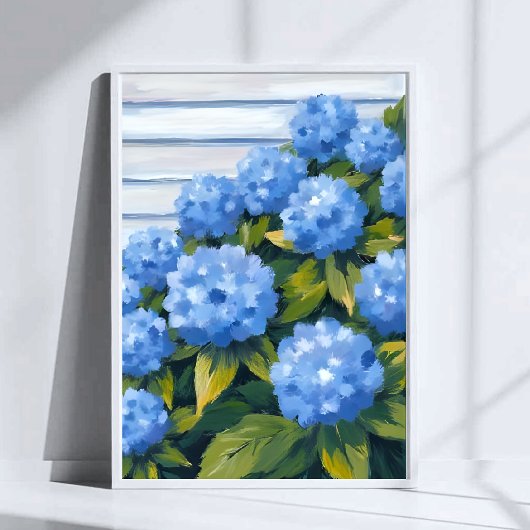 Poster Blue Hydrangeas Bushes peinture florale