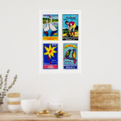 Poster Blue Indian Matchbox Labels Grid Print, Vintage (Cuisine)