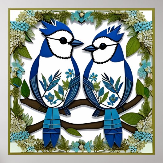 Poster Blue Jay Birds Papier Art (Devant)
