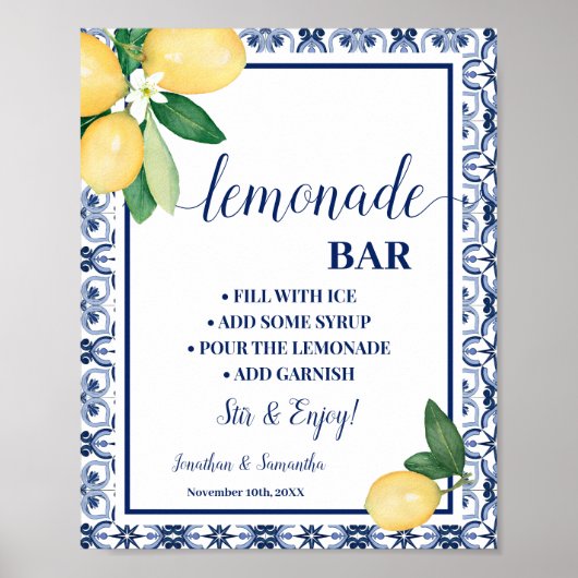 Poster Blue Lemons Mediterranean Lemonade Bar  (Devant)