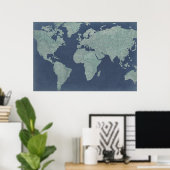 Poster Blue Linen World Map (Bureau à domicile)
