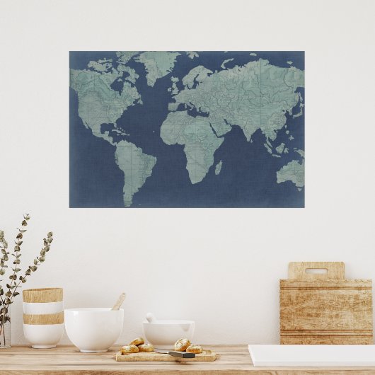 Poster Blue Linen World Map (Cuisine)