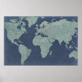 Poster Blue Linen World Map (Devant)