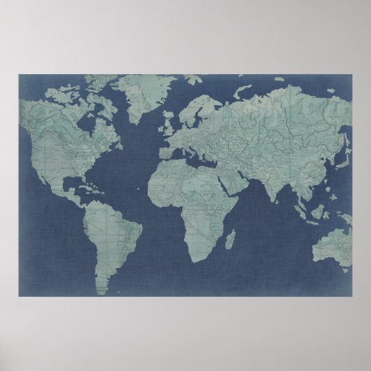 Poster Blue Linen World Map (Devant)