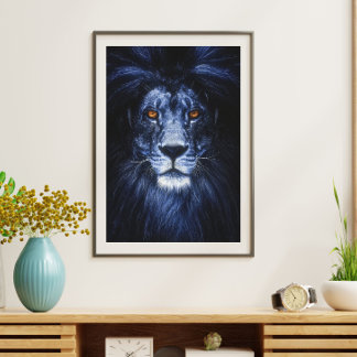 Poster Blue Lion Animal Portrait Mur Art