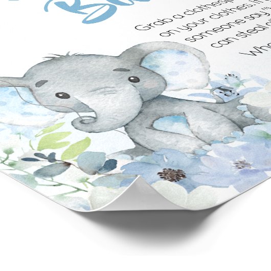 Poster Blue Little Peanut Elephant Ne pas dire bébé (Coin)