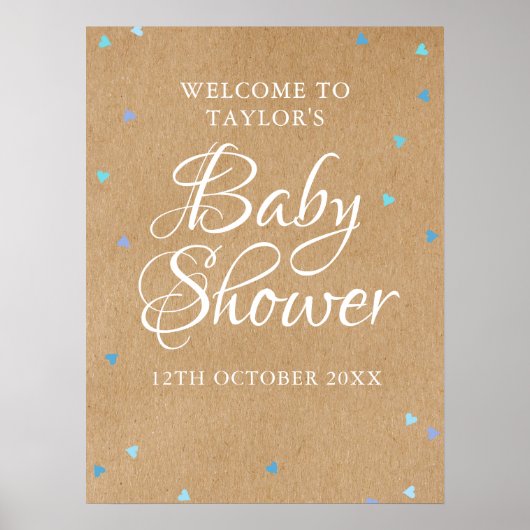 Poster Blue Love Hearts Baby shower / Sprinkl Welcome (Devant)