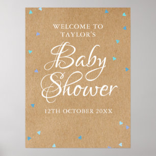 Poster Blue Love Hearts Baby Shower / Sprinkle Bienvenue
