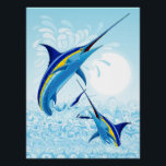 Poster Blue Marlin Jumping out of Ocean<br><div class="desc">Realistic illustration of a beautiful Marlin Fish Ocean Animal jumping out of ocean. Vector Art copyright BluedarkArt TheChameleonArt.</div>