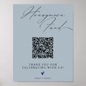 Poster Blue Minimalist Honeymoon Fund Sign with QR Code (Devant)