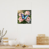 Poster Blue Morpho Butterfly Floral Botanical Art  Poste (Cuisine)