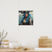 Poster - Blue Nautical Pirate Pin-Up Girl AI Image (Cuisine)