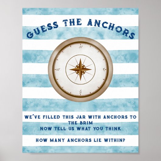 Poster Blue Nautical Sailor Aquarelle Baby shower Jeu (Devant)