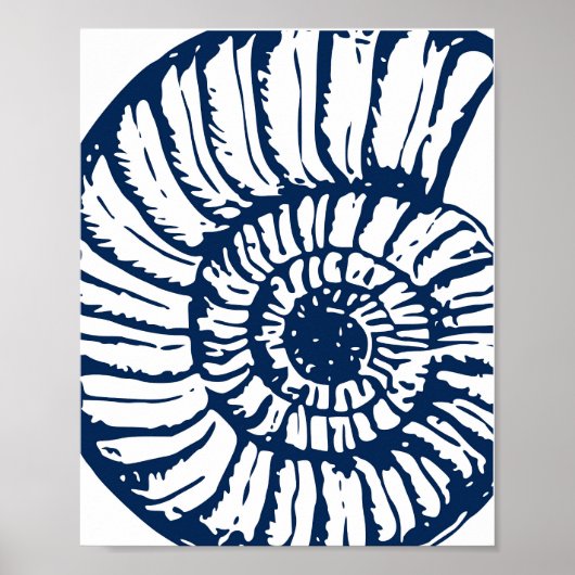 Poster Blue Nautilus Shell Coastal Art (Devant)
