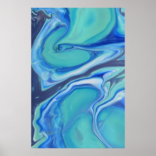Poster Blue Navy Fluid Abstrait Moderne Marbre Swirl Art (Devant)