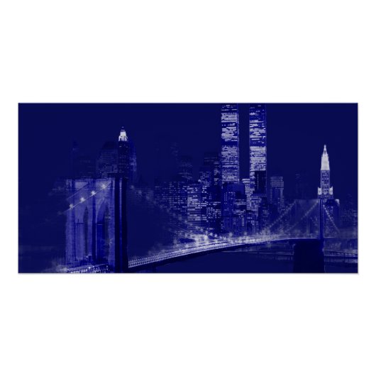 Poster Blue New York City Night Pop Art (Devant)