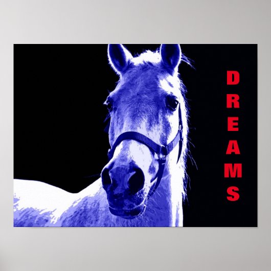 Poster Blue Night Horse Dreams Motivational Art (Devant)