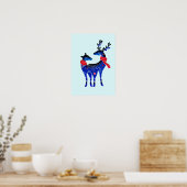 Poster Blue Nordic Christmas Reindeer Pair (Cuisine)