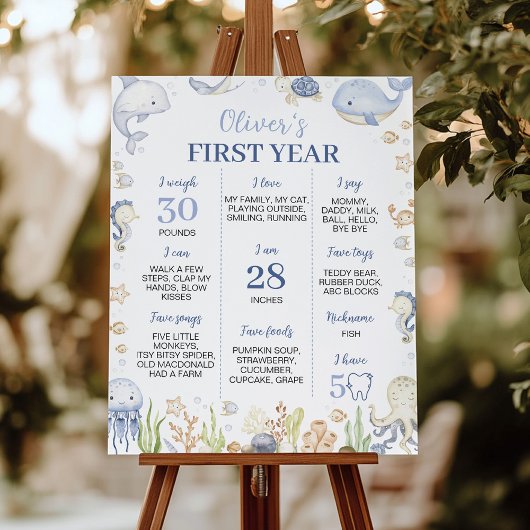 Poster Blue Ocean Animaux Under the Sea Party Jalon