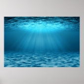 Poster Blue Ocean Underwater Scene with Sunlight Rays (Devant)