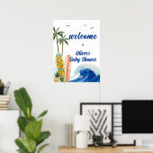 Poster Blue Ocean Wave Surboard Baby shower Bienvenue (Bureau à domicile)