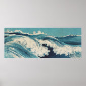 Poster Blue Ocean Waves Bois japonais (Devant)