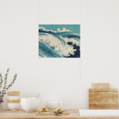 Poster Blue Ocean Waves Bois japonais (Cuisine)