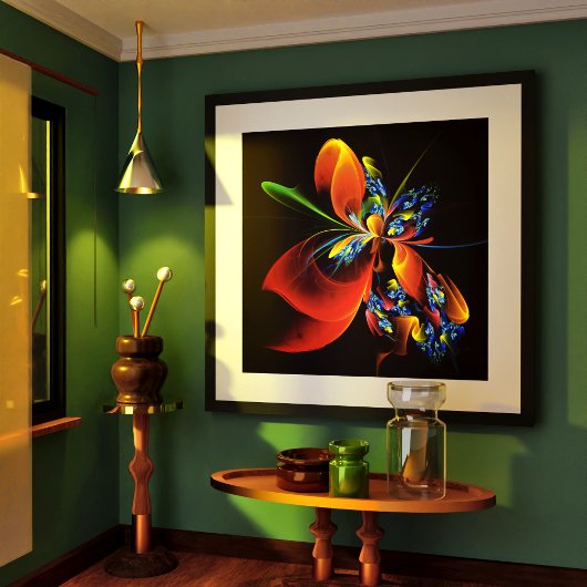 Poster Blue Orange Floral Moderne Art Abstrait Motif #03