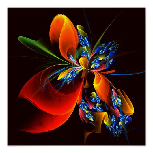 Poster Blue Orange Floral Moderne Art Abstrait Motif #03 (Devant)