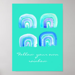 Poster Blue Pastel rétro arc-en-ciel