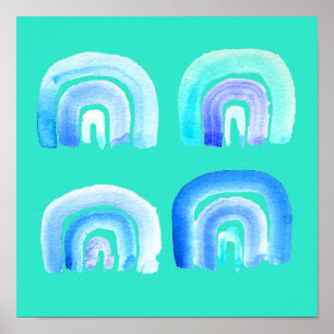 Poster Blue Pastel rétro arc-en-ciel