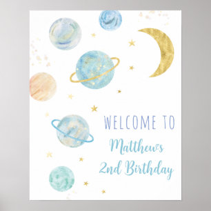 Poster Blue Pastel Two Moon Space Anniversaire Bienvenue