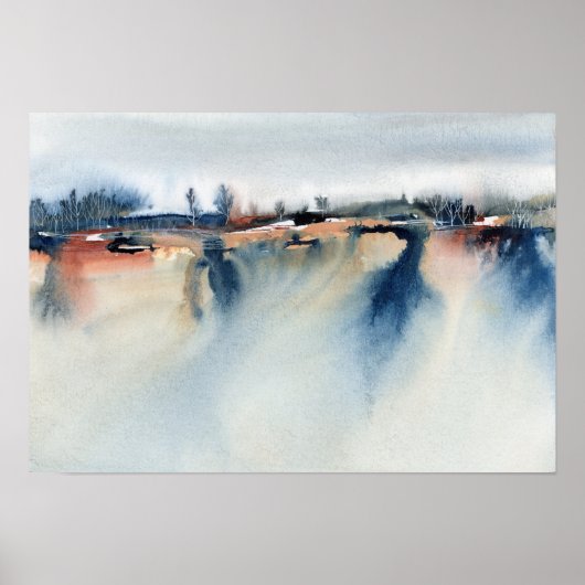 Poster Blue Peach Atmospheric Abstrait Paysage Peinture (Devant)