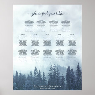 Poster Blue Pine Trees 14 Table Wedding Seating Chart