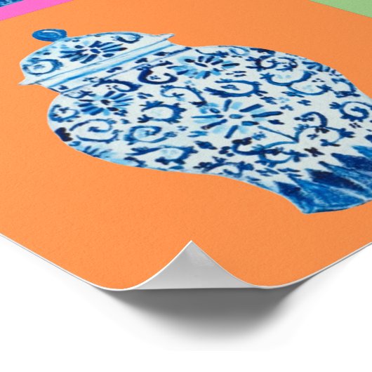 Poster Blue Pink Chinoiserie Ginger jar jar jar art print (Coin)